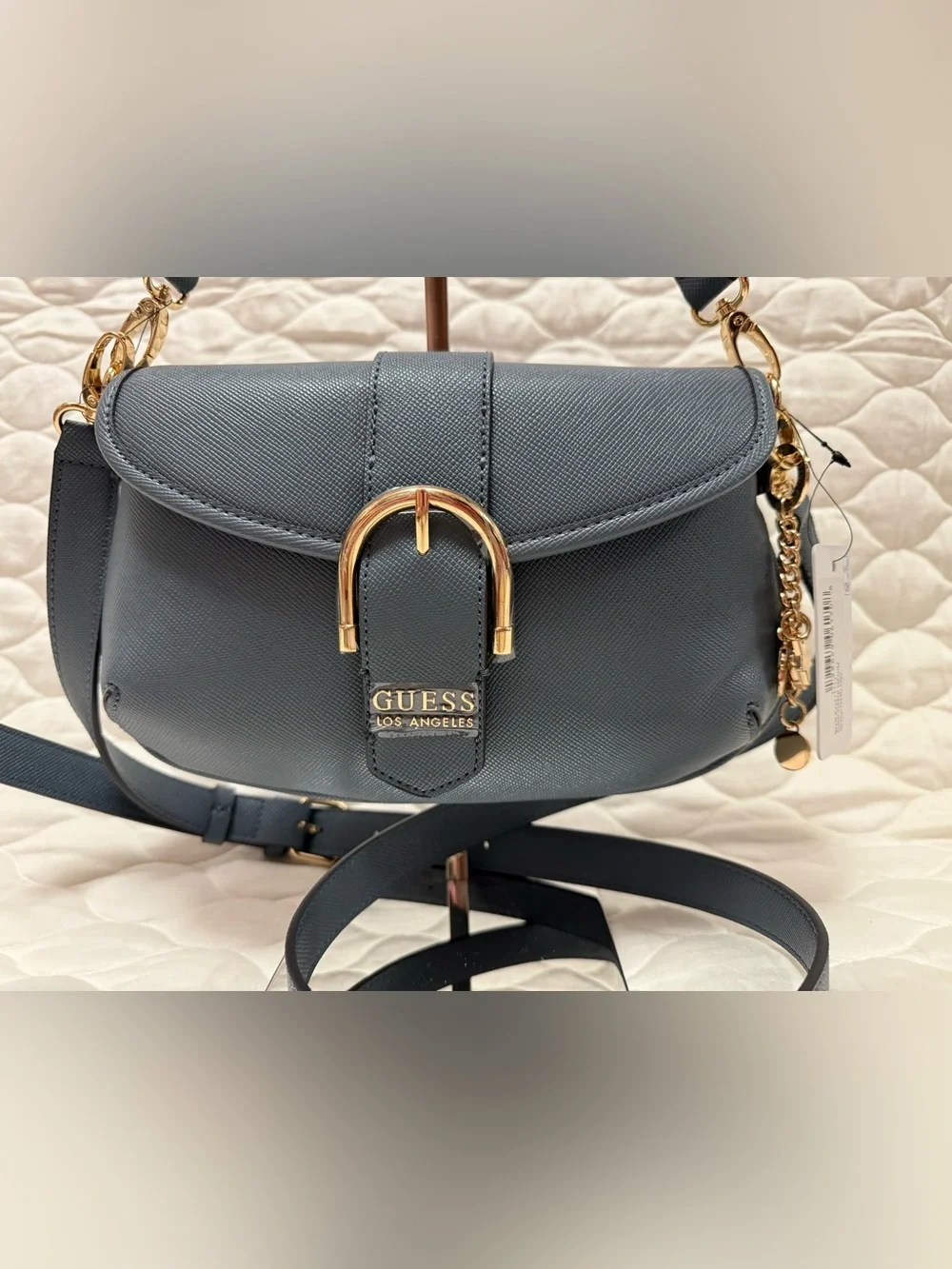 GUESS Los Angeles Harlow Saffiano Crossbody Bag with Gold Hardware